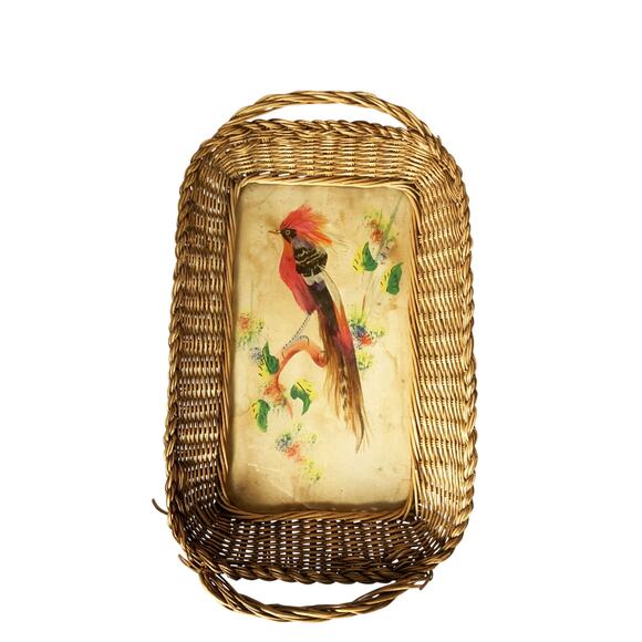 Vintage Mexican Feathers and Paint Folk Art Bird Branch Tray 1958 Note on back - Picture 1 of 9